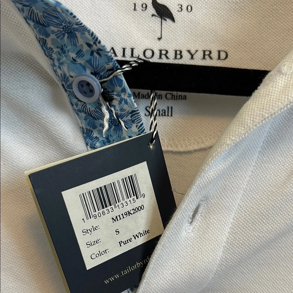 Mens White Polo Shirt with Floral Design Size Small - Picture 2 of 5
